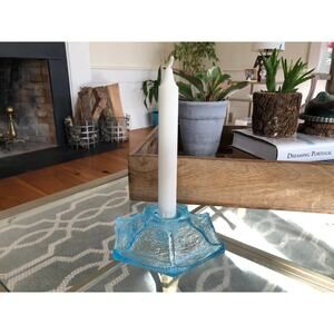 Vintage Turquoise Blue Depression Glass Decorative Candle Holder